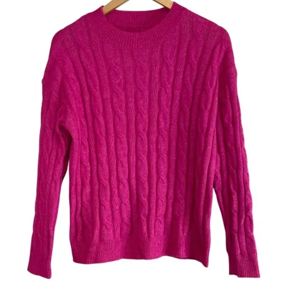Shein Fuchsia Pink Cable Knit Sweater Crewneck Long Sleeve Size L 8/10 - Picture 11 of 11